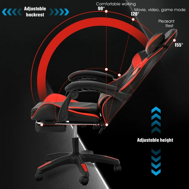 PC Massage Gaming Chair with Footrest Ergonomic Office Desk Chair Racing PU Leather Recliner Swivel Rocker with Headrest and Lumbar Pillow-4747838