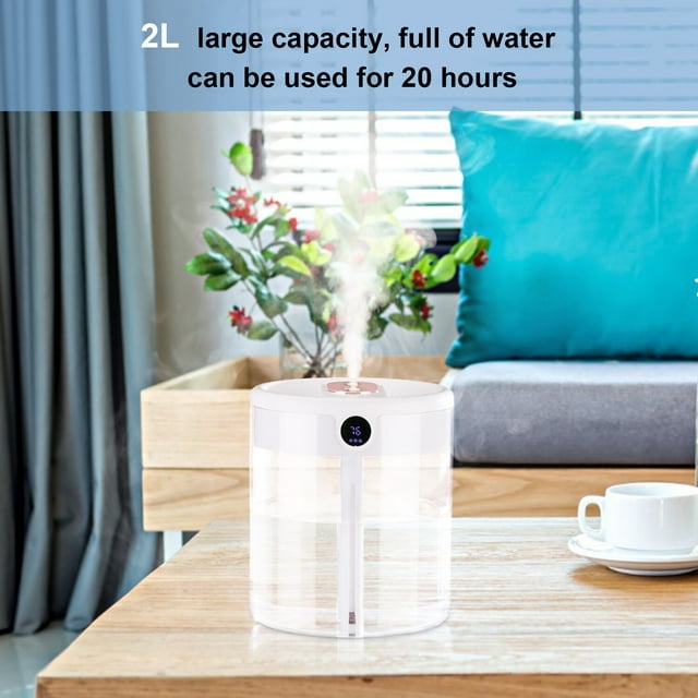 Oyajia Humidifiers for Bedroom, 2L Ultrasonic Cool Mist Humidifiers for Home Baby Nursery & Plants, Lasts Up to 20 Hours, Auto Shut-Off, Double Spray Hole 3 Modes with LED Humidity Display-4614732