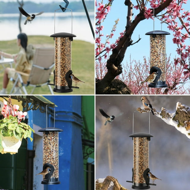 Hanging Feeder Food Dispenser, Water Tube Bird Feeder with Roof Garden Yard Decoration for Bird Watchers Children Outdoor-4069801