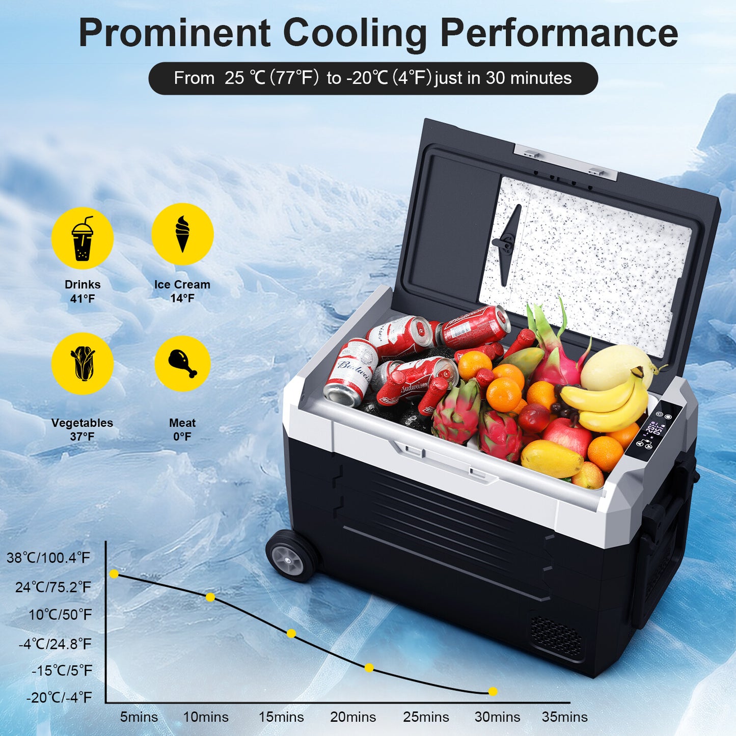 Refrigeration Electric-Outdoor Refrigerator-Double-frequency single control-± 20 ° C-support 12/24V+100-240V-inverter-APP-black gray -BC