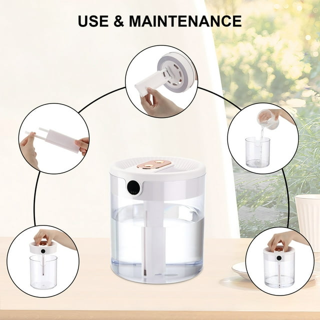 Oyajia Humidifiers for Bedroom, 2L Ultrasonic Cool Mist Humidifiers for Home Baby Nursery & Plants, Lasts Up to 20 Hours, Auto Shut-Off, Double Spray Hole 3 Modes with LED Humidity Display-4614732