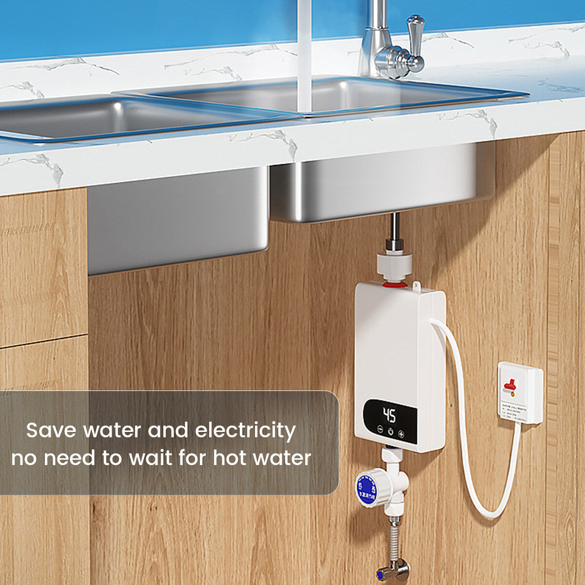 Electric Tankless Instant Hot Water Heater 3500W Shower 110V Kitchen Tap with Shower Set Faucet Electric Instant Hot Water Heater Tankless, White-BC