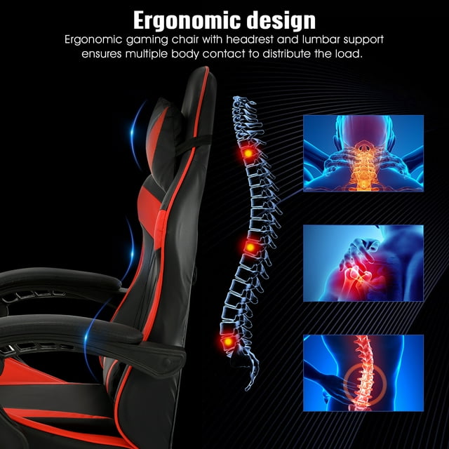 PC Massage Gaming Chair with Footrest Ergonomic Office Desk Chair Racing PU Leather Recliner Swivel Rocker with Headrest and Lumbar Pillow-4747838