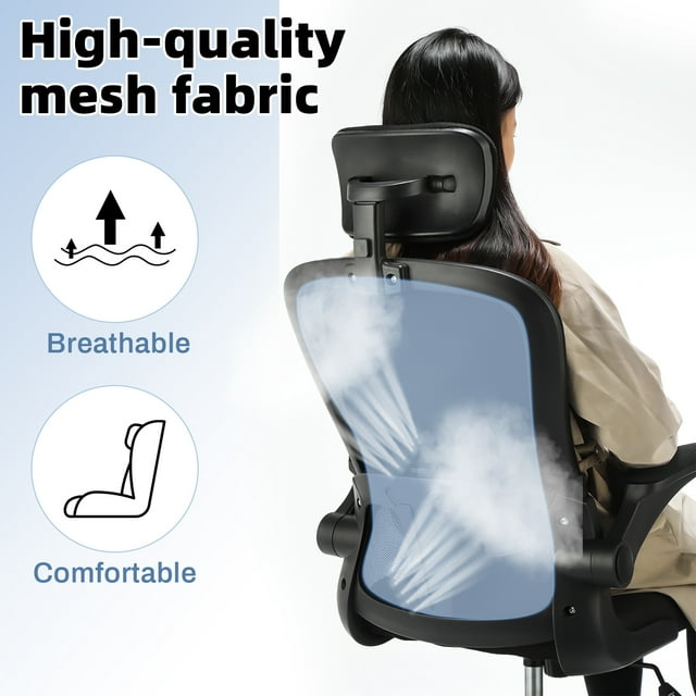 Ergonomic Mesh Office Chair, Oyajia High Back Desk Chair - Adjustable Headrest with Flip-Up Arms, Tilt Function, Lumbar Support and PU Wheels, Swivel Computer Task Chair-6180638