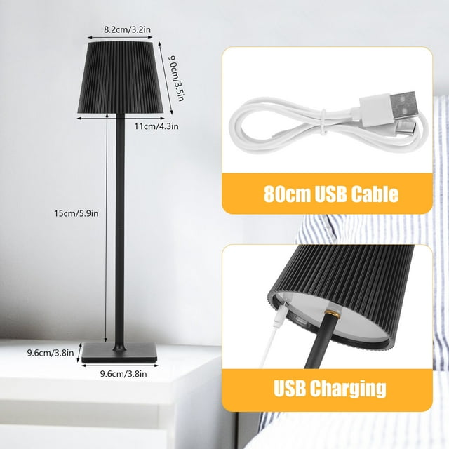 OYAJIA LED Cordless Table Lamp - Rechargeable Large Battery Operated Desk Lamp, Outdoor Small Wireless Table Light, Portable Touch Lamp for Home Patio Restaurant - Black-4651768