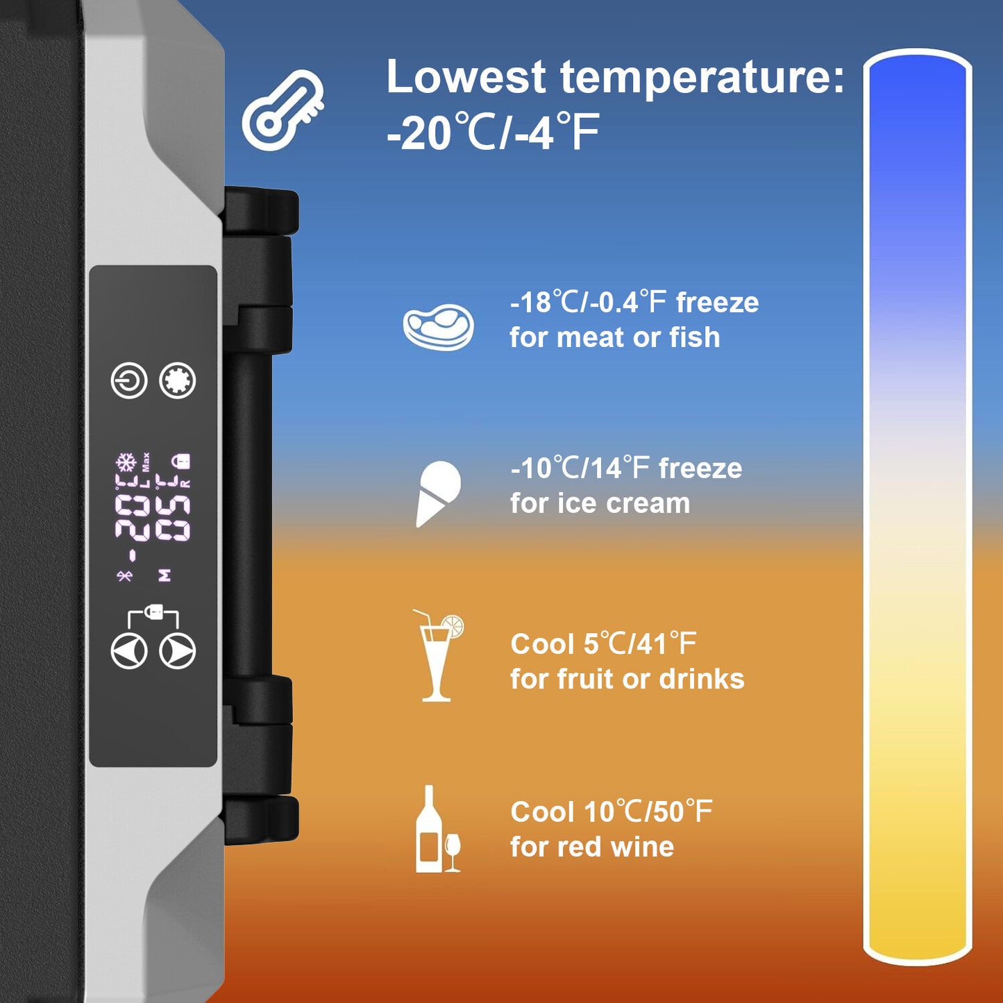 Refrigeration Electric-Outdoor Refrigerator-Double-frequency single control-± 20 ° C-support 12/24V+100-240V-inverter-APP-black gray -BC