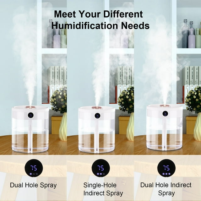 Oyajia Humidifiers for Bedroom, 2L Ultrasonic Cool Mist Humidifiers for Home Baby Nursery & Plants, Lasts Up to 20 Hours, Auto Shut-Off, Double Spray Hole 3 Modes with LED Humidity Display-4614732