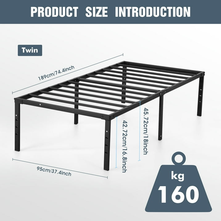 Oyajia Heavy Duty Steel Slat Bed Frame/Anti-Slip Support/Easy Assembly Mattress Foundation/No Noise/No Box Spring Needed/Twin/Black-BC