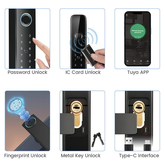 Oyajia Smart Lock, WiFi Keyless Entry Door Lock with Touchscreen Keypad, IP65 Weatherproof, APP Remote Control Smart Deadbolt Lock for Home, Office(Black)-7408322