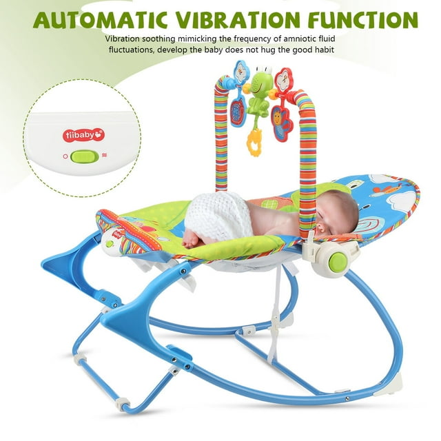 Oyajia Baby Bouncer Infant to Toddler Rocker & Seat with Vibrations and Removable -Toy Bar, Blue-4476154