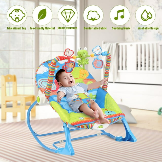 Oyajia Baby Bouncer Infant to Toddler Rocker & Seat with Vibrations and Removable -Toy Bar, Blue-4476154