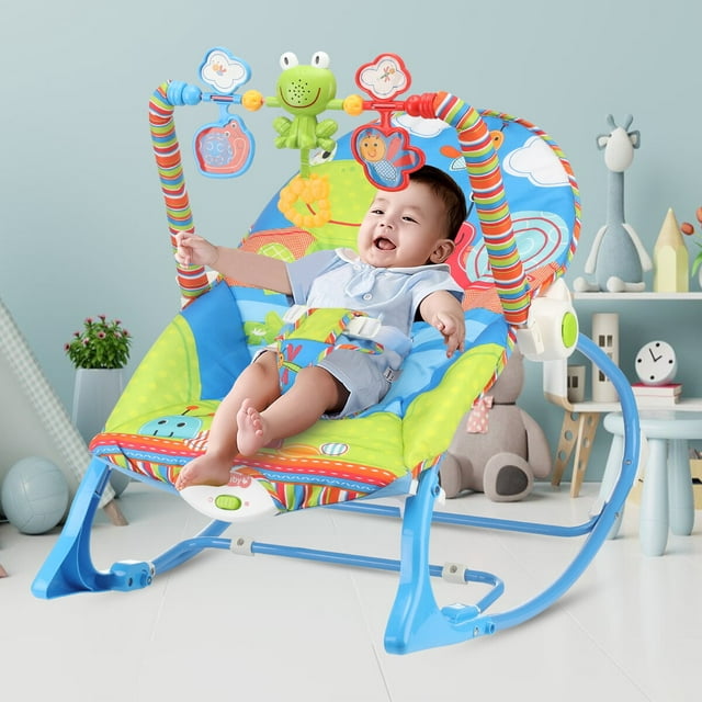 Oyajia Baby Bouncer Infant to Toddler Rocker & Seat with Vibrations and Removable -Toy Bar, Blue-4476154