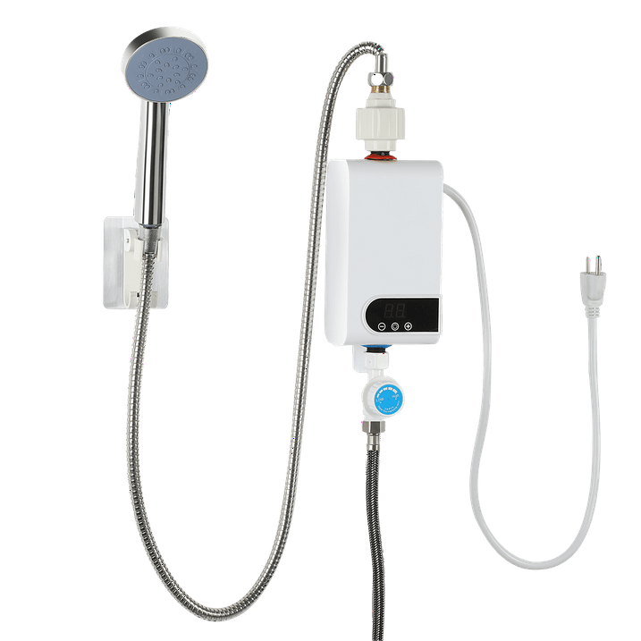 Electric Tankless Instant Hot Water Heater 3500W Shower 110V Kitchen Tap with Shower Set Faucet Electric Instant Hot Water Heater Tankless, White-BC