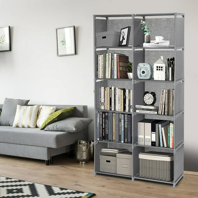 Cube Storage, 10 Cubes Organizer Shelves, Bookcase Shelve for Living Room, Study Room, Bedroom, and Office (Gray)-4044588