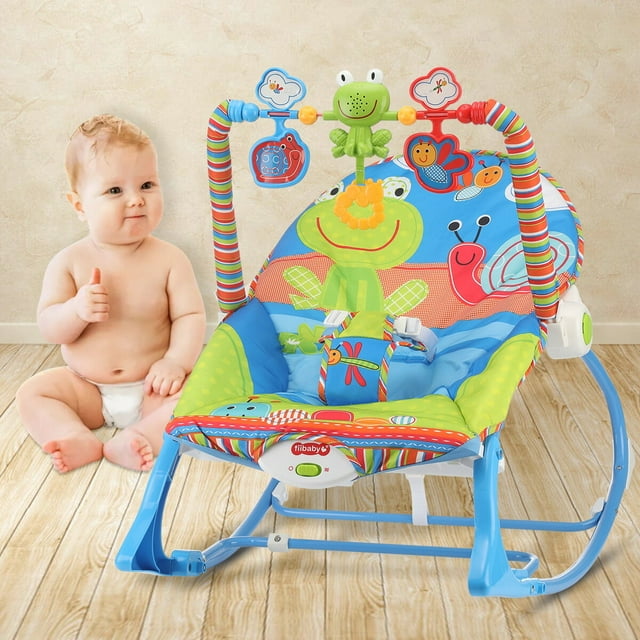 Oyajia Baby Bouncer Infant to Toddler Rocker & Seat with Vibrations and Removable -Toy Bar, Blue-4476154