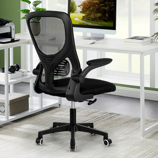 Oyajia Office Chair, Comfort Home Office Task Chair, Lumbar Support Computer Chair with Flip-up Arms and Adjustable Height, Black-4577000