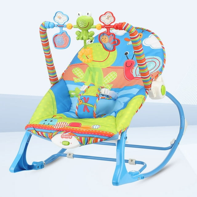 Oyajia Baby Bouncer Infant to Toddler Rocker & Seat with Vibrations and Removable -Toy Bar, Blue-4476154