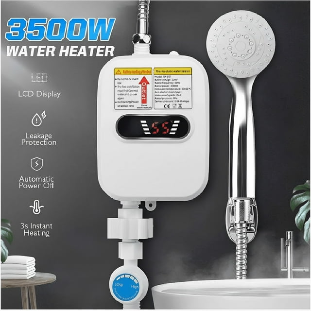 Water Heater Shower Head Set,Oyajia Electric Instant Hot Water Heater Tankless with Shower Head 3500W for Shower with LCD Display ,Hot Water Heater Easy to Install-3797085