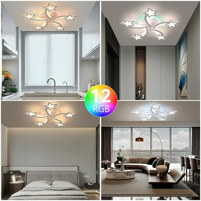 Ceiling Light Fixture Modern LED Light Fixtures Ceiling Mount with Remote Control for Living Room, Bedroom, Kitchen, Dimmable-BC