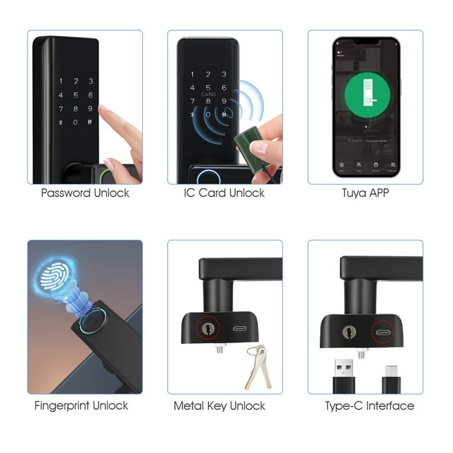 Oyajia Smart Lock, Keyless Entry Door Lock, Fingerprint Deadbolt with Keypad, Smart Deadbolt Lock for Home, Office(Black)-4521303