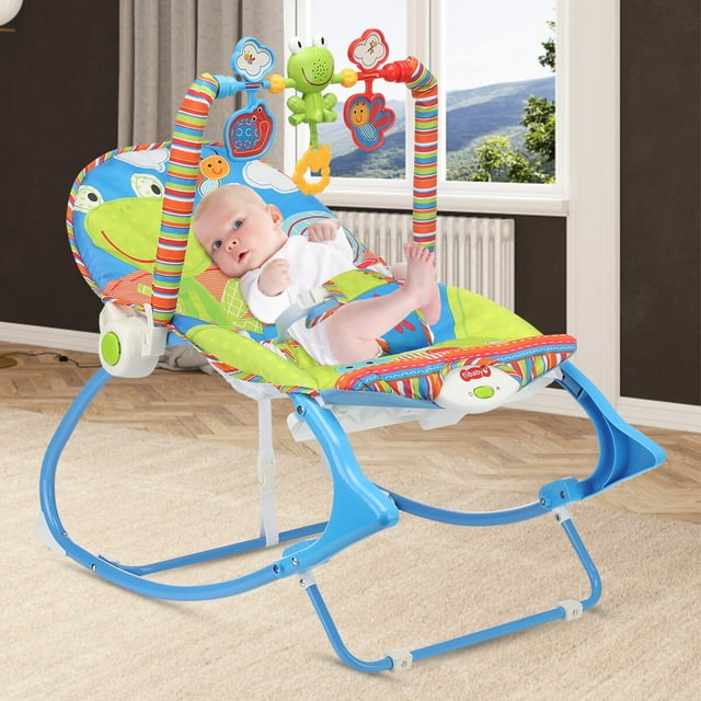 Oyajia Baby Bouncer Infant to Toddler Rocker & Seat with Vibrations and Removable -Toy Bar, Blue-4476154