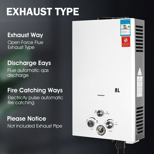 Tankless Water Heater,8L Outdoor Portable Gas Hot Water Heater, Instant Propane Water Heater with Digital Display for Camping Trips Boat Cabins-7792272