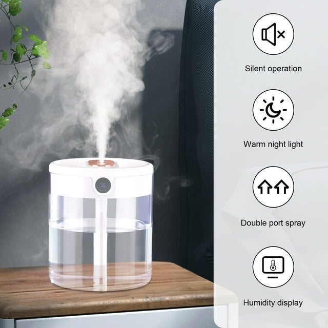 Oyajia Humidifiers for Bedroom, 2L Ultrasonic Cool Mist Humidifiers for Home Baby Nursery & Plants, Lasts Up to 20 Hours, Auto Shut-Off, Double Spray Hole 3 Modes with LED Humidity Display-4614732