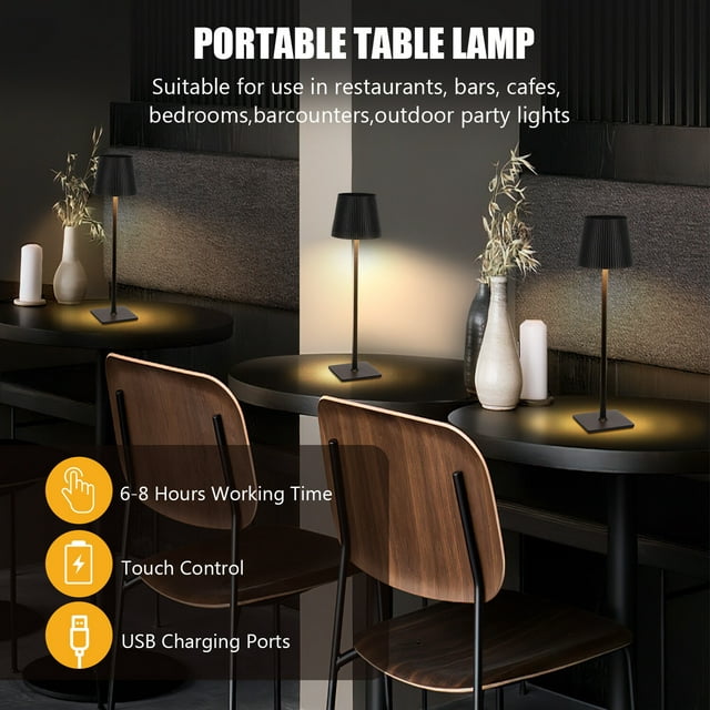 OYAJIA LED Cordless Table Lamp - Rechargeable Large Battery Operated Desk Lamp, Outdoor Small Wireless Table Light, Portable Touch Lamp for Home Patio Restaurant - Black-4651768