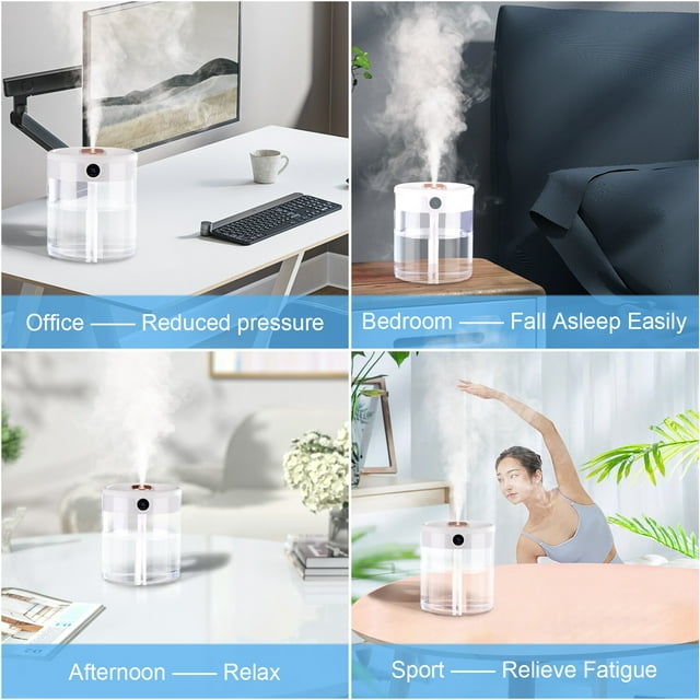 Oyajia Humidifiers for Bedroom, 2L Ultrasonic Cool Mist Humidifiers for Home Baby Nursery & Plants, Lasts Up to 20 Hours, Auto Shut-Off, Double Spray Hole 3 Modes with LED Humidity Display-4614732