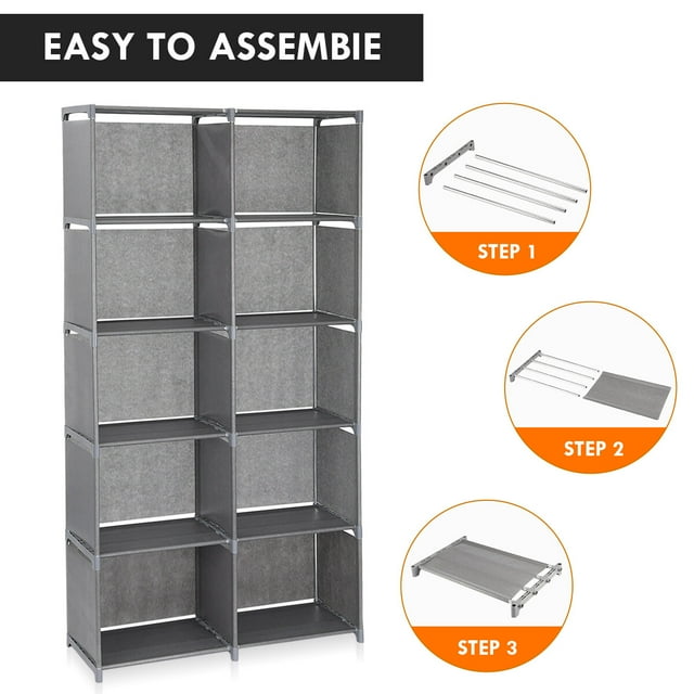 Cube Storage, 10 Cubes Organizer Shelves, Bookcase Shelve for Living Room, Study Room, Bedroom, and Office (Gray)-4044588