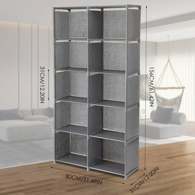 Cube Storage, 10 Cubes Organizer Shelves, Bookcase Shelve for Living Room, Study Room, Bedroom, and Office (Gray)-4044588