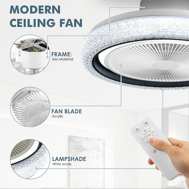 20" Modern Ceiling Fan with Light, Fan 3 Speeds, Oyajia RGB Dimmable LED Enclosed Ceiling Fans with 433M Remote Control & Bluetooth APP Control for Living Room Bedroom and Room Party-4380344