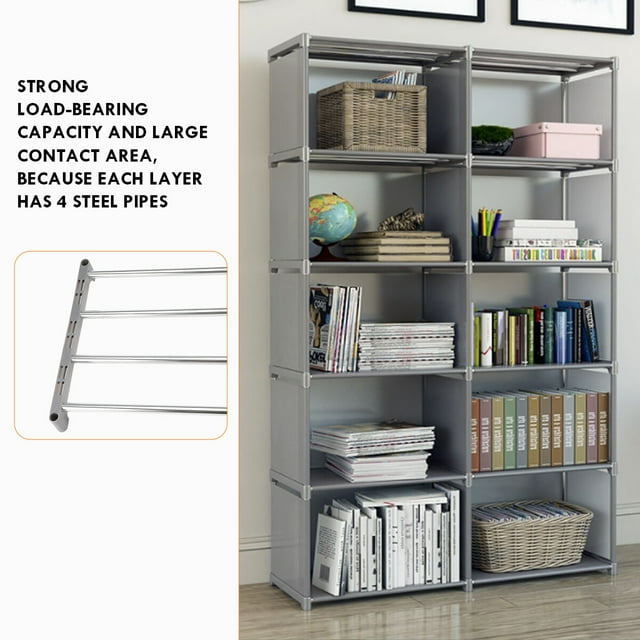 Cube Storage, 10 Cubes Organizer Shelves, Bookcase Shelve for Living Room, Study Room, Bedroom, and Office (Gray)-4044588